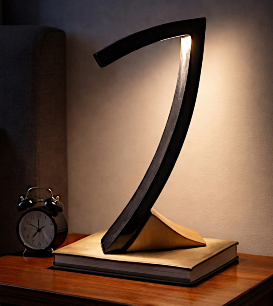 Lampe en métal teinté et piètement en bois.